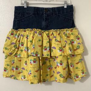 Vintage Y2K Upcycled Handmade Unique Summer Frog Ruffle Mini Skirt Size 8 Beach